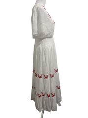 Petite XL NWT Vestido Midi Blanco Bordado Rojo Smock Boho Mexicano PXL
