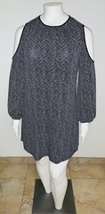 APT 9 Long Sleeve Cold Shoulder Black/White Print Pullover Shift Dress Size XL