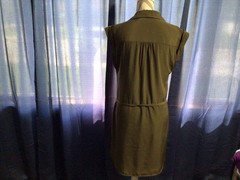 Express Olive Sleeveless Button Front Zip Pockets Belted Lined Short Dress M