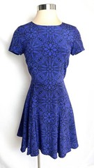 YUMI KIM Size S Blue Silk Print Fit and Flare Short Sleeve Dress S