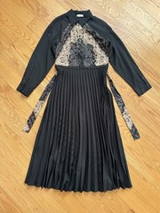 Sandro Paris Pleated Button Front Midi Dress Belted Black Size 42 EU/10 US