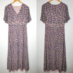 BODEN Pink Floral Crepe Maxi Dress Size 6 Flutter Sleeve V Neck Banded Waist