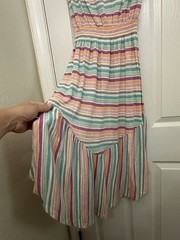 Women’s O’Neill Strapless Midi Dress Striped Pink & Blue Size Small Surf Wear