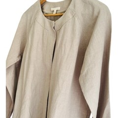 EILEEN FISHER Natural Linen Tencel Long Round Neck Dress Size Small