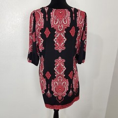 Inc. Black Floral Polyester Round Neck 3/4 Sleeve Sheath Thigh Length Dress Sz L