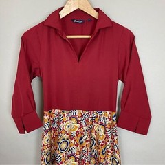 Patterned Dress Reddish Top Pattern Skirt 3/4 Sleeves NO BELT Size Small Floral