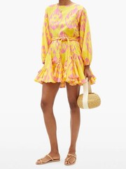 Stunning RHODE « Ella » Ikat Print Yellow & Pink Cotton Belted Mini DRESS, S §