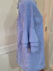 Bleuh Ciel Blue and White Vertical Pinstriped Bell Sleeve Tunic Dress – Size M