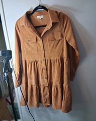 Entro Brown Solid Corduroy Collared Button Front Shirt Dress Pockets Size S