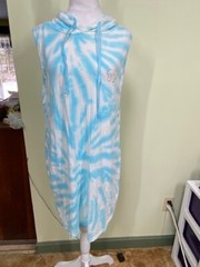 Ivory Ella Sz L Blue Tie Dye Hooded Sleeveless Sweatshirt Dress Cover-up Rainbow