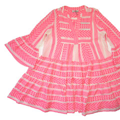 NWT Devotion Twins Ella Tunic in Neon Pink Off-White A-line Tiered Mini Dress L