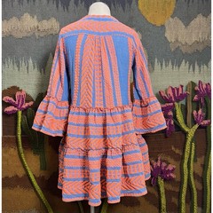 Devotion Twins Embroidered Orange Chambray Blue Embroidered Mini Dress XS
