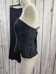 AssAR NY Black 100% Silk Wide Leg Pants Ruched Corset Set Women&rsquo;s 10 EUC