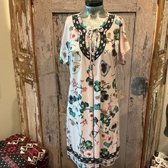 Hale Bob Dress Size M Jersey Center Pleat Split V-neck Asian floral
