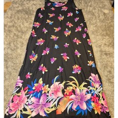 Erika Dresses Womens Medium Black Tropical Floral Rayon Maxi Tank Dress Slits
