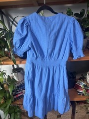 Boden Anna Blue V-Neck Puff Sleeve Smocked A-Line Short Dress US 8R