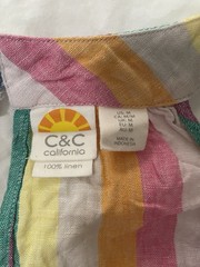 C&C California 100% Linen Pastel Striped Shift Dress Round Neck, Size M
