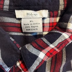 BLL nyc Red Navy Plaid Button Down Roll Tab Sleeve Shirt Dress XL Grunge 90s