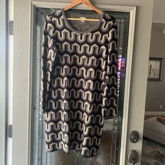 Hatley Dress Large Knit Blend. Black/tan Geometric. Cottage Core Academia