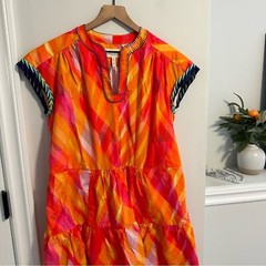 Saloni Orange Green Cotton Abstract Mini Dress Medium