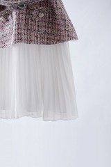 Self-Portrait Tweed Patchwork Pleated fabric chiffon Sleeveless Dresses Belts