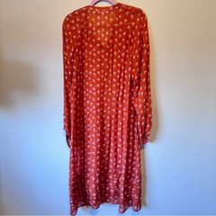 Samsoe Orange Elma Bellis Creta Midi Dress Womens XL Pleated Modest Long Sleeve