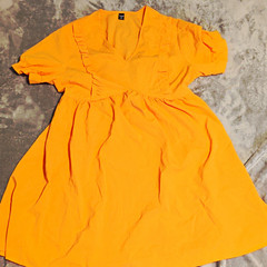 Seasty Plus 2XL Orange V-Neck Short Sleeve Fit & Flare Ruffle Dress 0065