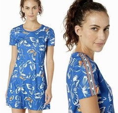Adidas X FARM Rio Blue Butterfly Print Jersey Mini Dress Short Sleeve Size XL