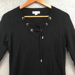 Calvin Klein Bodycon Sweater Dress Womens Small Black Lace Up V-Neck Casual