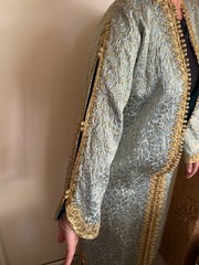Vintage Handmade Blue Gold Brocade Caftan Metallic Trim Ceremonial Robe Artisan