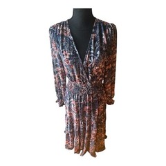 Olivia Grey Surplice V-Neck Tiered Smocked Boho Chic Floral Maxi Dress