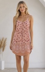 Sanctuary Womens Floral Drawstring Waist Sleeveless Dress Medium Summer Resort