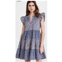 Roller Rabbit 100% Cotton Blue Orange Pippa Floral Ruffle Mini Dress Size Small