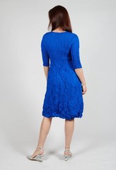 Alquema 3/4 Sleeve Smash Pocket Midi Dress Crinkle Pleated Lagenlook NEW Sz 2 L
