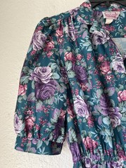 Vintage California LOOK Floral Dress Made USA Green Purple