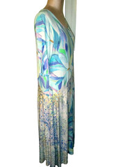 SOFT SURROUNDINGS STELLA ELBOW SLV LONG DRESS PAINTERLY BLUE NWTS! SZ PXL RAYON
