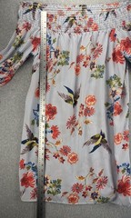 Soprano Off Shoulder Floral Bird Stripe Dress Bell Sleeve Smocked Boho M Romance