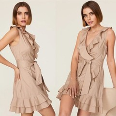Marissa Webb x RTR Khaki Ruffle Wrap Dress 14 Sleeveless Mini Vneck $325 Beige