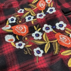 ModCloth En Crème Buffalo Plaid Fit & Flare Embroidered Floral Bib Dress, Sz S