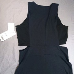 Athleta Navy Blue Black Colorblock Maxi Dress Cut Out Pockets Size L
