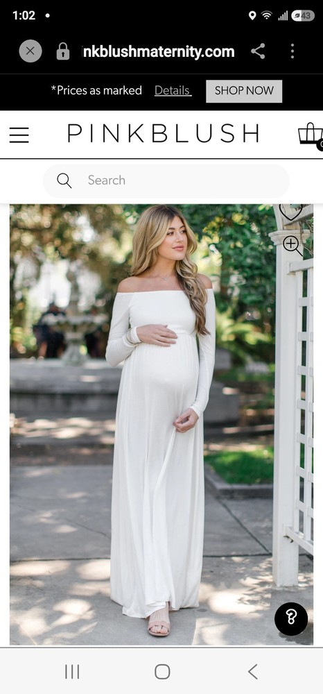 PinkBlush Ivory Solid Off Shoulder Maternity Maxi Dress Long Sleeve Size M