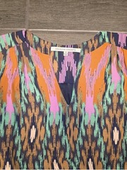 Collective Concepts Colorful Boho Abstract Geometric Tribal V-Neck Dress w/ Tie