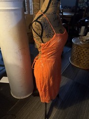 Crystal Doll Orange Sequin Mesh Strappy Mini Dress XL Party Bodycon