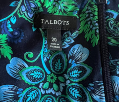 Talbots Womens Dress Blue Green Floral Sleeveless V Neck Stretchy Size 20