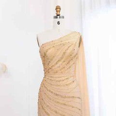 Feather One Shoulder Mermaid Evening Dress with Cape Prom Wedding Party Gowns