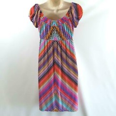 Peck & Peck Mini Dress Pretty Chevron Print Elastic Waist Cap Sleeves Size 4