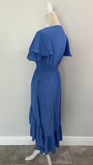 Walker Wade Smocked Short Flutter Sleeve Hi Low Midi Dress Resort Blue New S