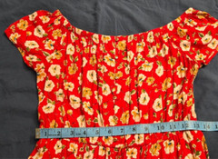 Indigo Rose Off the Shoulder Mid Assymetrical Dress Red Floral Size S Rayon