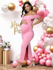 JustVH Women&rsquo;s Mesh Off Shoulder Sleeveless Split Party Midi Dress Pink XL
