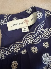 Penelope Rose Navy Blue Embroidered Boho Dress Medium 3/4 Sleeve Garden Wedding